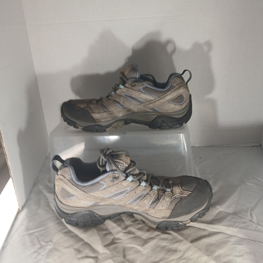 Merrell Moab 2 Waterproof Hiking Shoes 8.5 Brown Grey Gorpcore Trail Orthotic - Picture 2 of 10